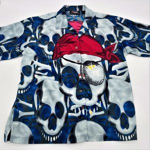 DCC Defying Conventional Concepts Pirate Skull All Over Print Button Shirt